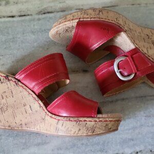 Born B.O.C. Concept Red Leather Wedge two strap sandals